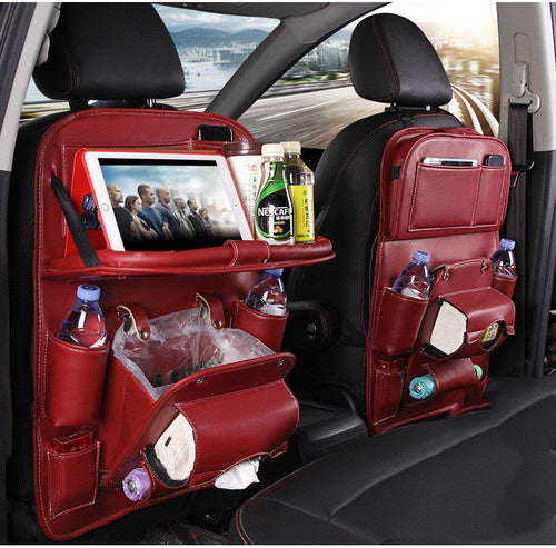 Leather Car Storage Bag Multifunction Seat Back Tray Hanging Bag