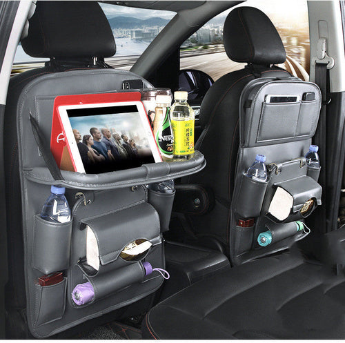 Leather Car Storage Bag Multifunction Seat Back Tray Hanging Bag
