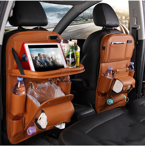 Leather Car Storage Bag Multifunction Seat Back Tray Hanging Bag