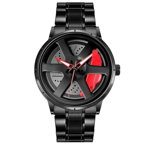 Men’s Spinning Car Rim Watch – Bold Stainless Steel Timepiece