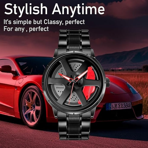 Men’s Spinning Car Rim Watch – Bold Stainless Steel Timepiece