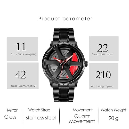 Men’s Spinning Car Rim Watch – Bold Stainless Steel Timepiece