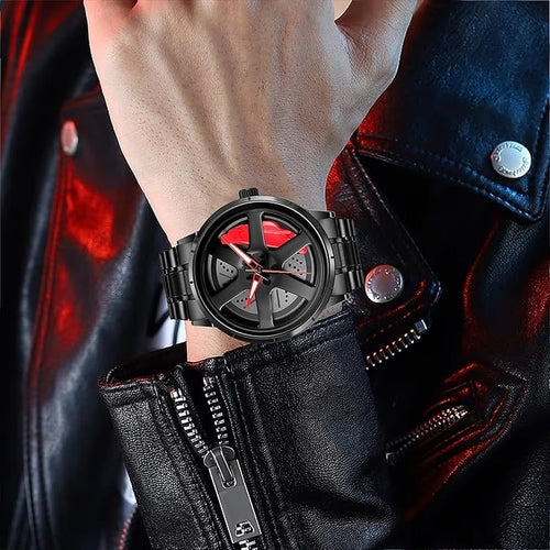 Men’s Spinning Car Rim Watch – Bold Stainless Steel Timepiece